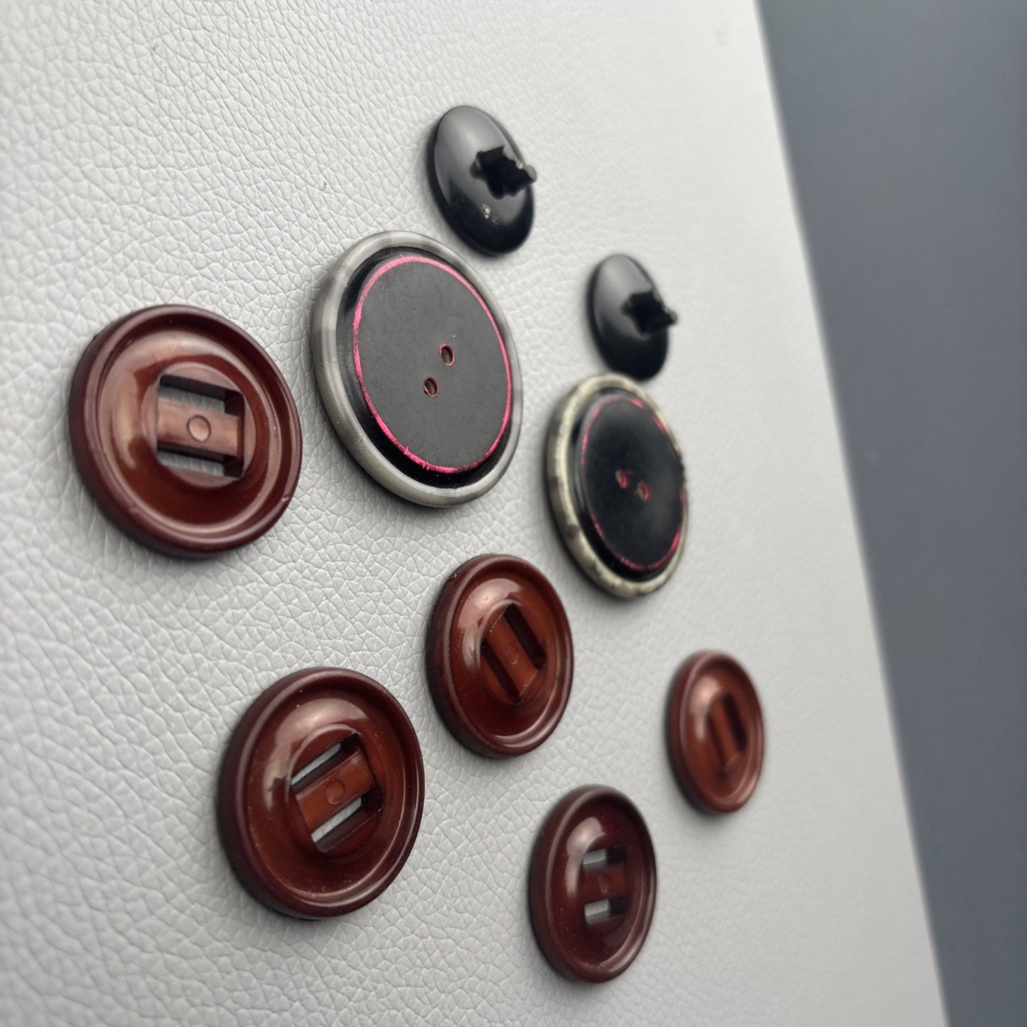 Vintage Casein & Bakelite Buttons Lot | Marbled Gray, Brown Slot, Black Shank
