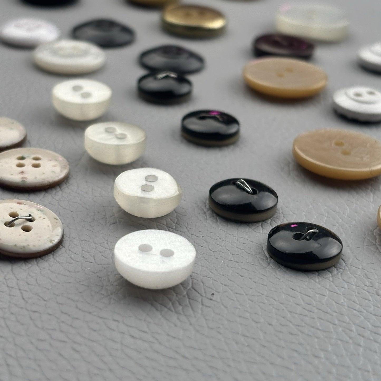 Vintage Button Lot Neutral Mix 50pcs | Shell, Casein, Plastic, Carved & Novelty