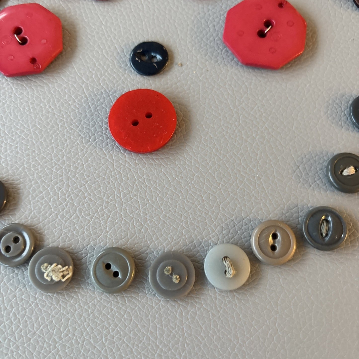 Vintage + New Plastic Buttons Gray + Red Small Medium Large 2 Hole Sewing Crafts