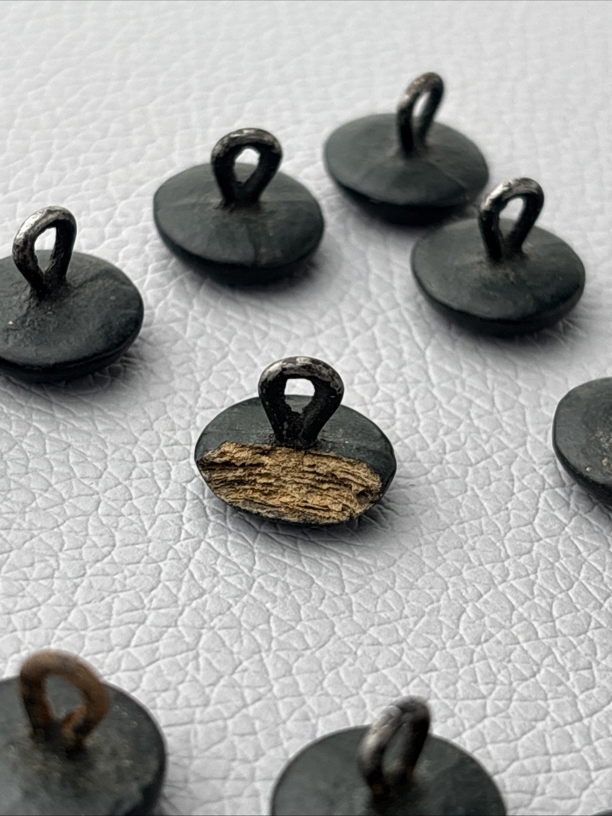 Victorian Black Mourning Buttons Set Papier Mâché Metal Shank Antique Rare Lot