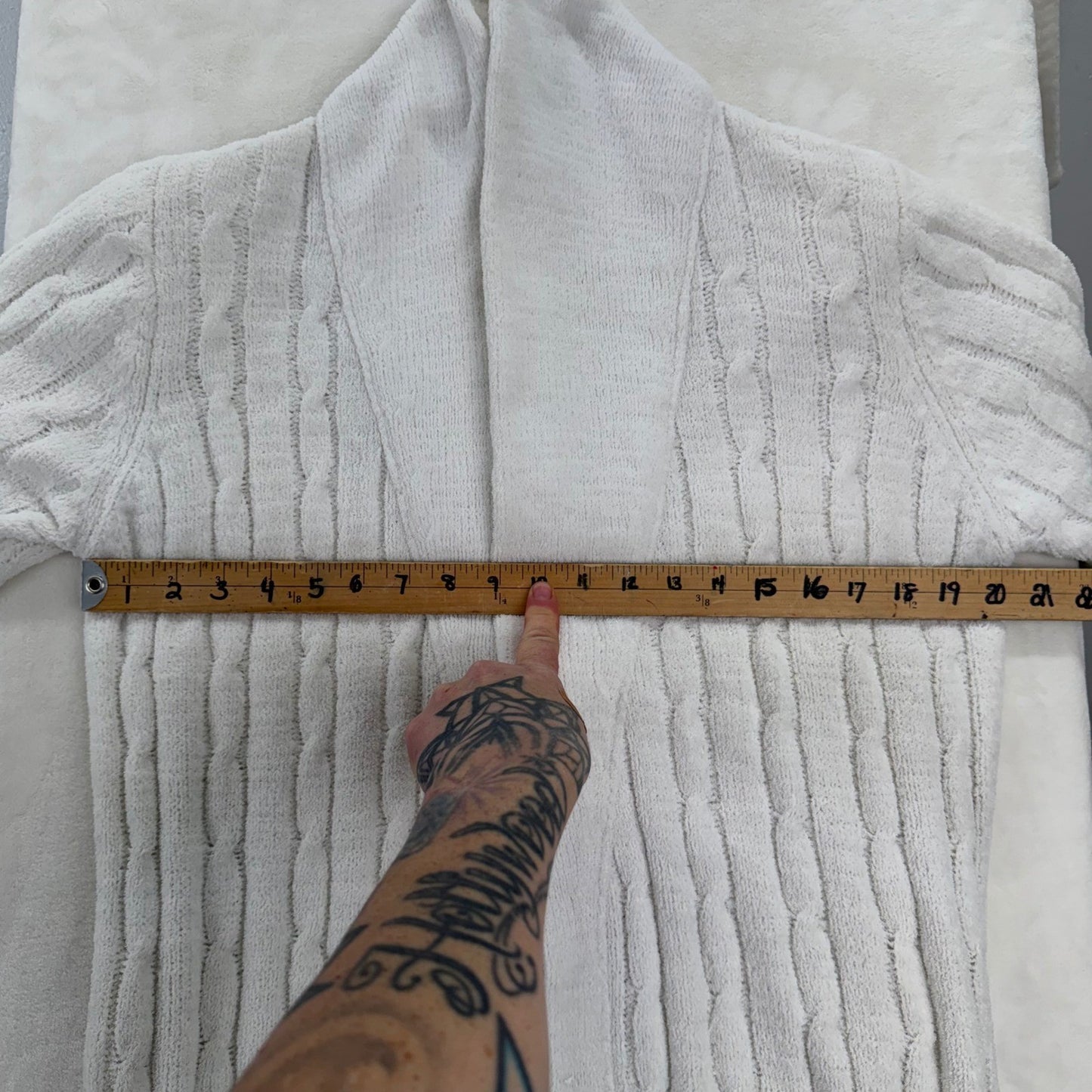 Vintage Cable Knit Robe Cream Loungewear Shawl Collar 80's Womens Medium