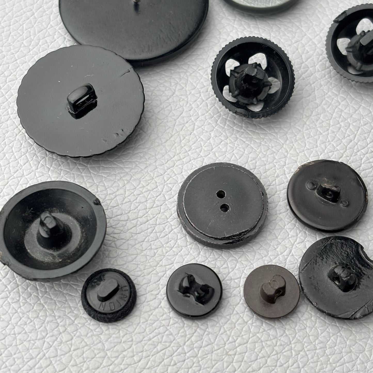 Vintage Black Glass & Early Plastic Button Lot Textured Carved & Openwork