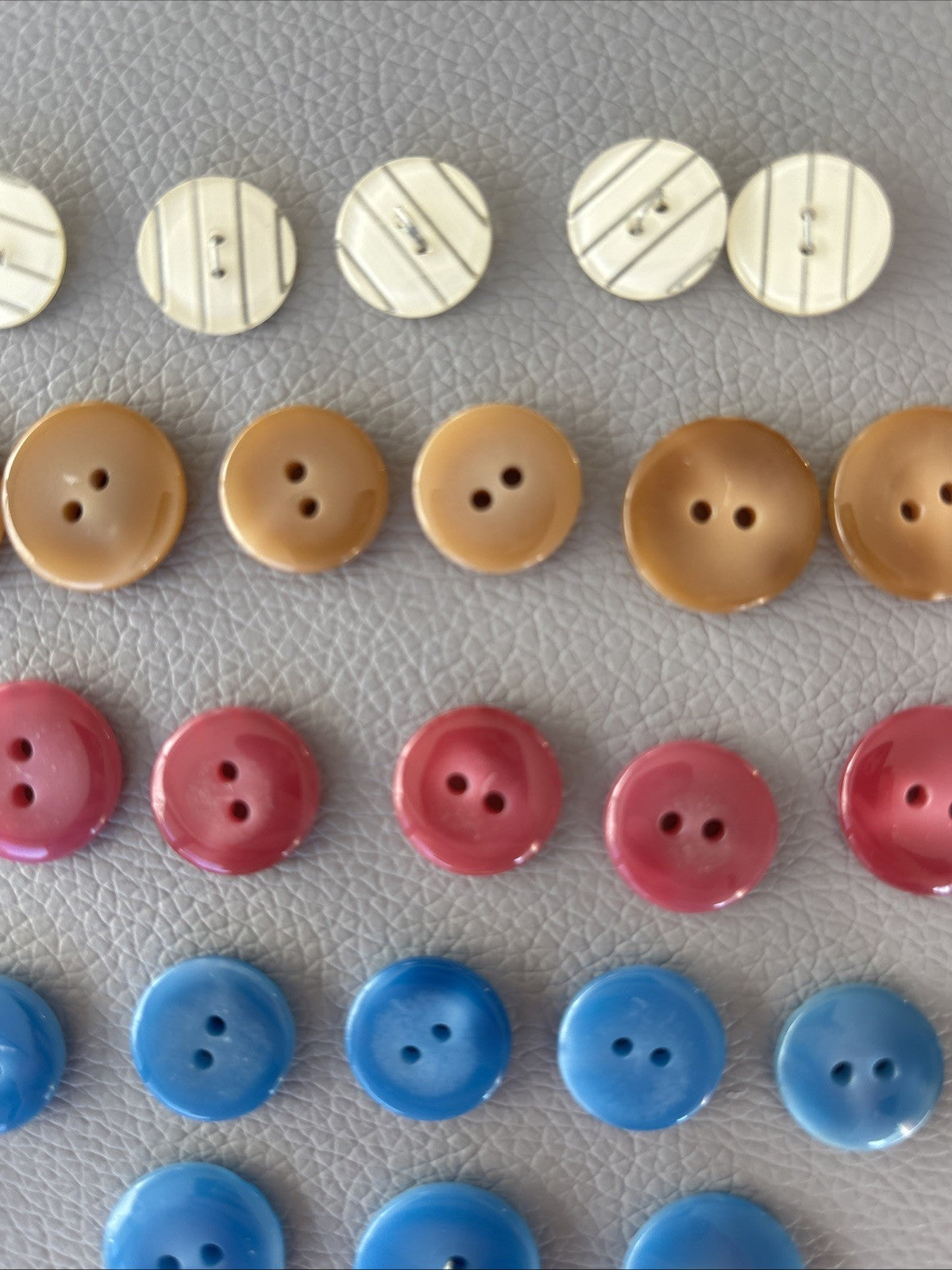 Vintage Striped Button Lot Cream Brown Pink Blue Two-Hole Plastic Sewing Craft