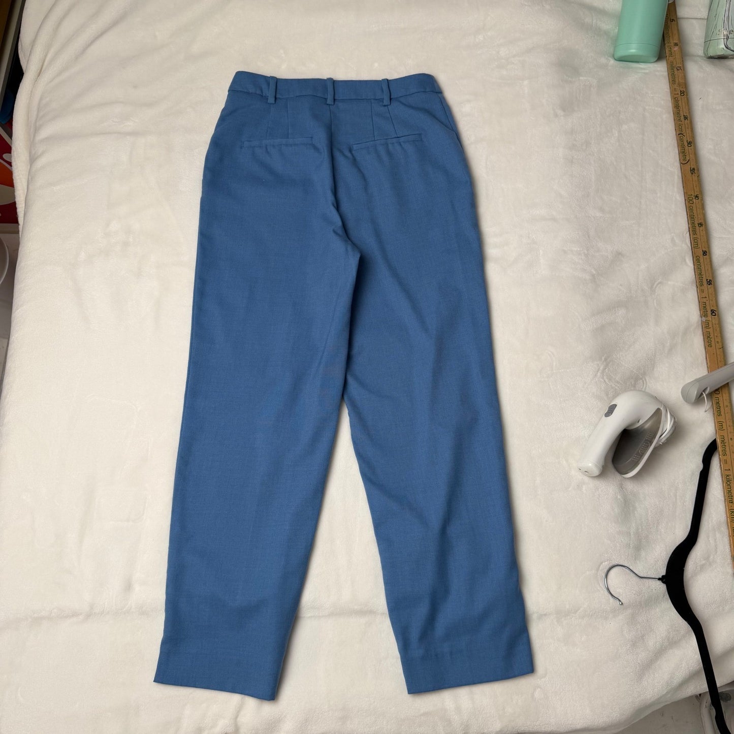 H&M Blue Wide Leg Pleated Tailored Dress Pants Women US 4 EUR 36