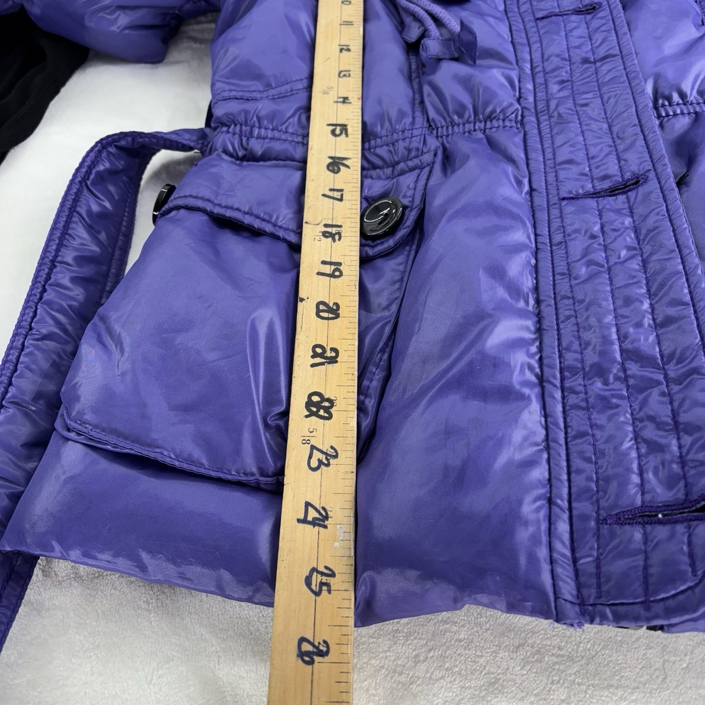 Purple Puffer Jacket Belted Waist High Neck Statement Winter Coat Sz S/M Y2K