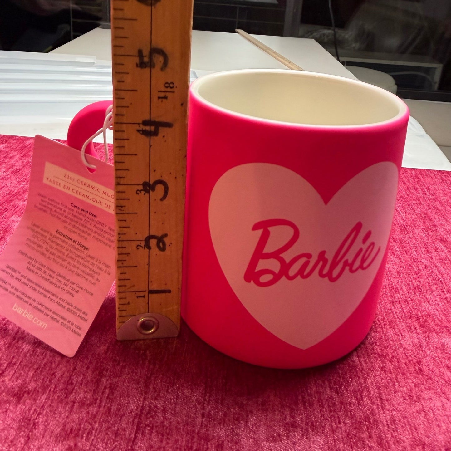 Barbie Ceramic Mug 21oz Hot Pink Heart B Handle Barbiecore Mattel LND60071 NEW