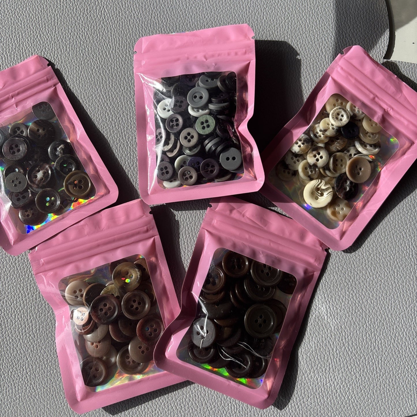 Vintage Button Lot 4 Hole Plastic Small + Medium Sized Buttons Brown Grey Beige