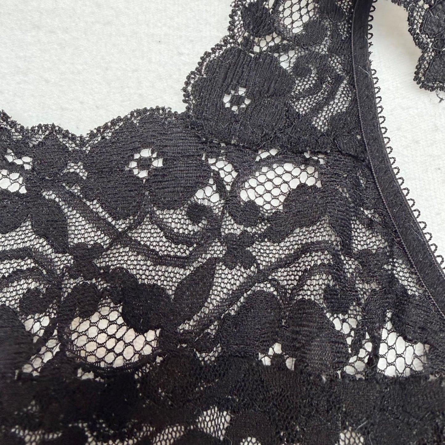 Vintage Handmade Black Floral Lace Top Women S/M Whimsigoth Y2K Grunge Romantic