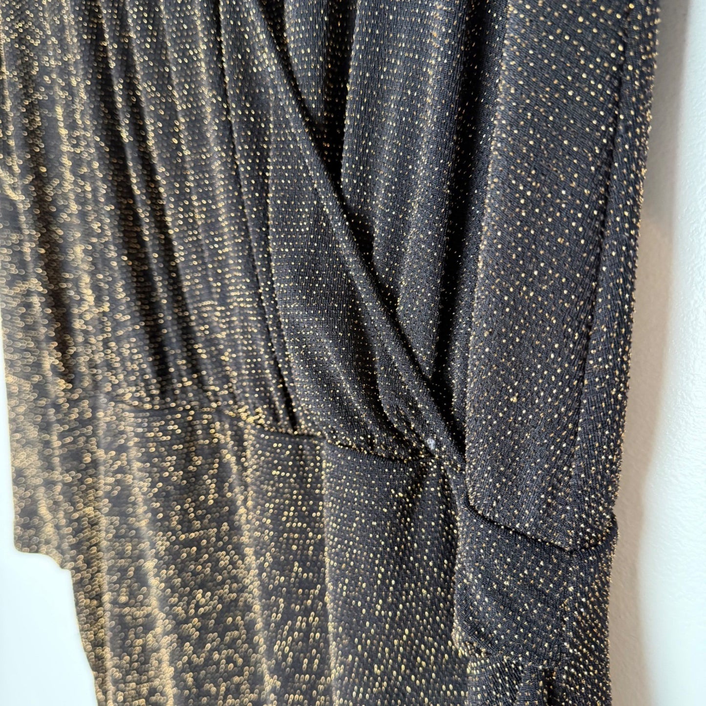 Dynamite Gold Shimmer Black Dress Ruched Long Sleeve Y2K Goth Indie Sleaze M