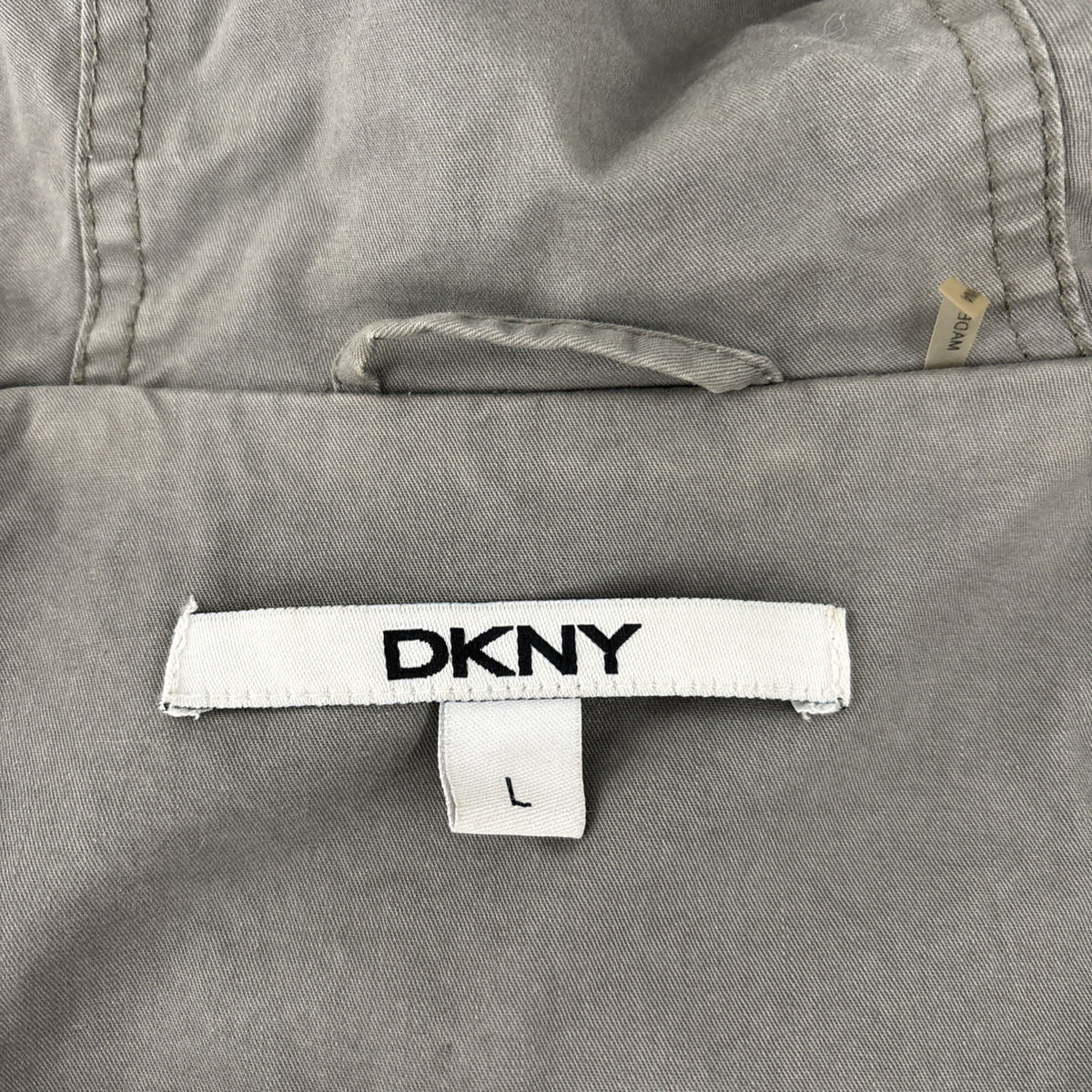 DKNY Grey And Black Cargo Coat Drawstring Waist Full Lined Zipper Hood Outdoors