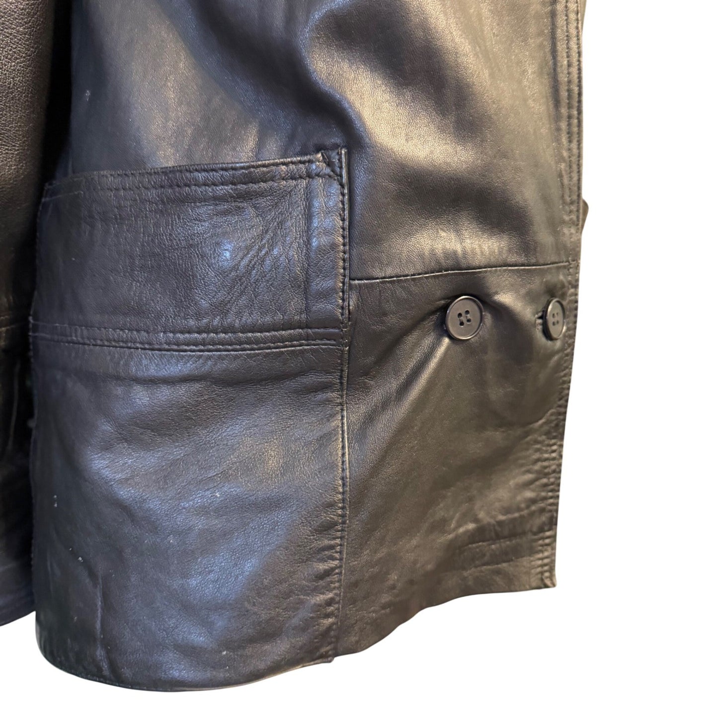 Vintage 90s Black Leather Blazer Jacket Minimalist Quiet Luxury Mobwife Medium