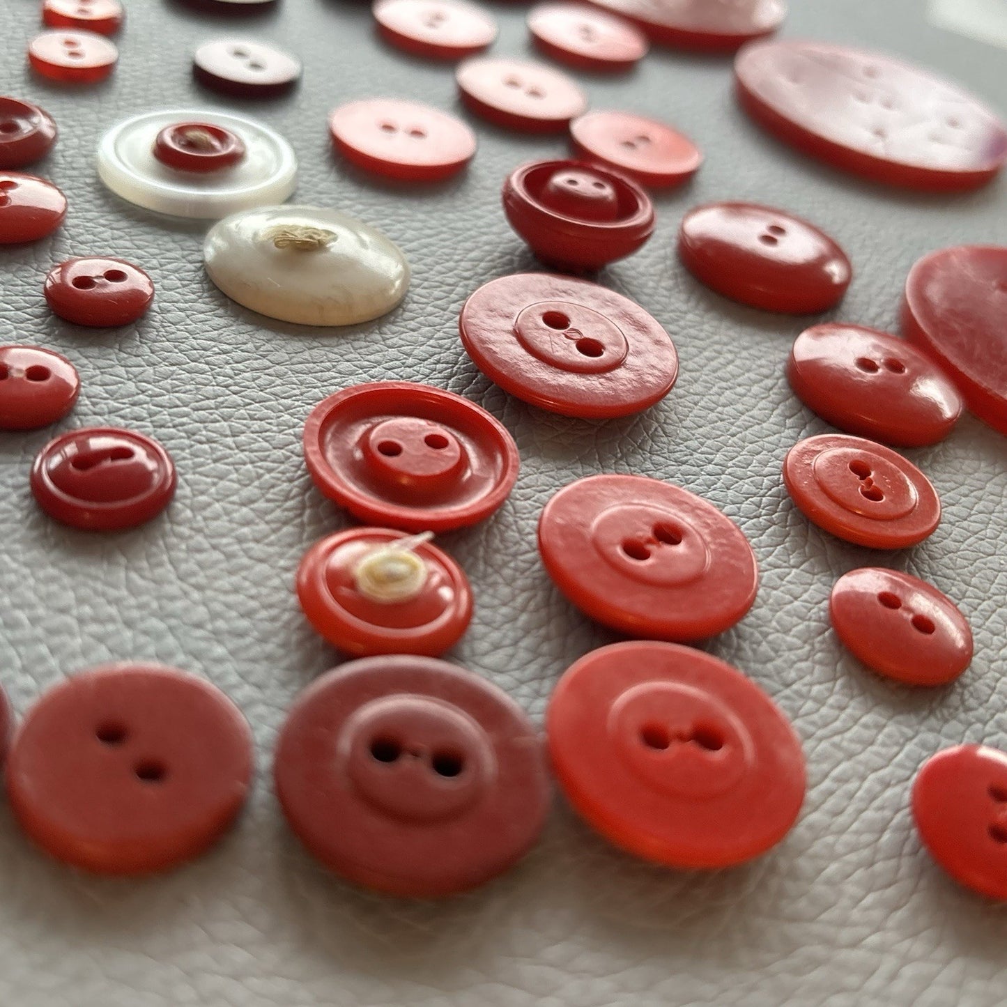 Vintage Red Button Lot Two Hole, Early Plastics Sewing Crafts Small Medium Large
