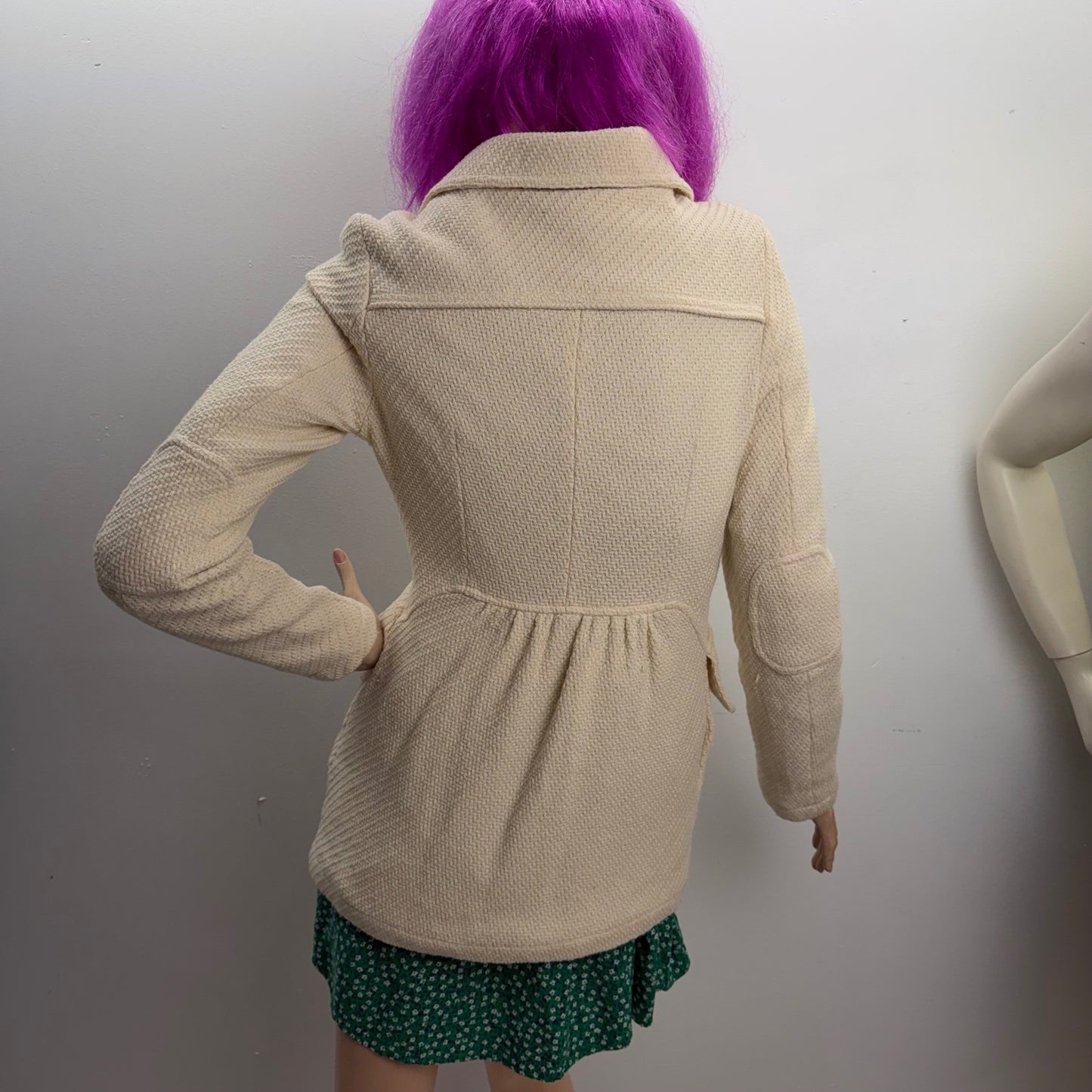 Billabong Cream Textured Peplum Coat Jacket Women's Size Small