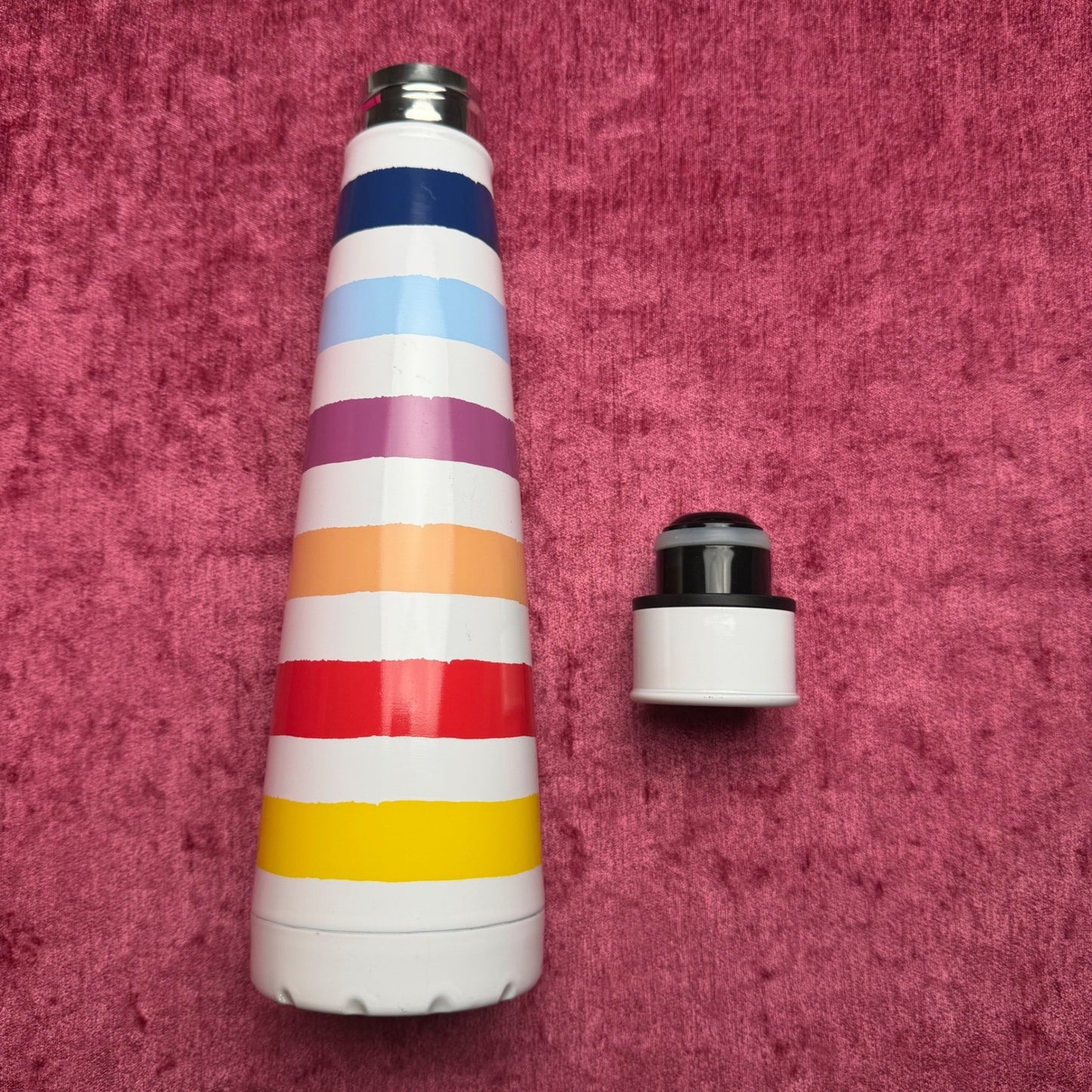 Kate Spade Water Bottle Rainbow Stripe Insulated Stainless Steel Preppy White OS