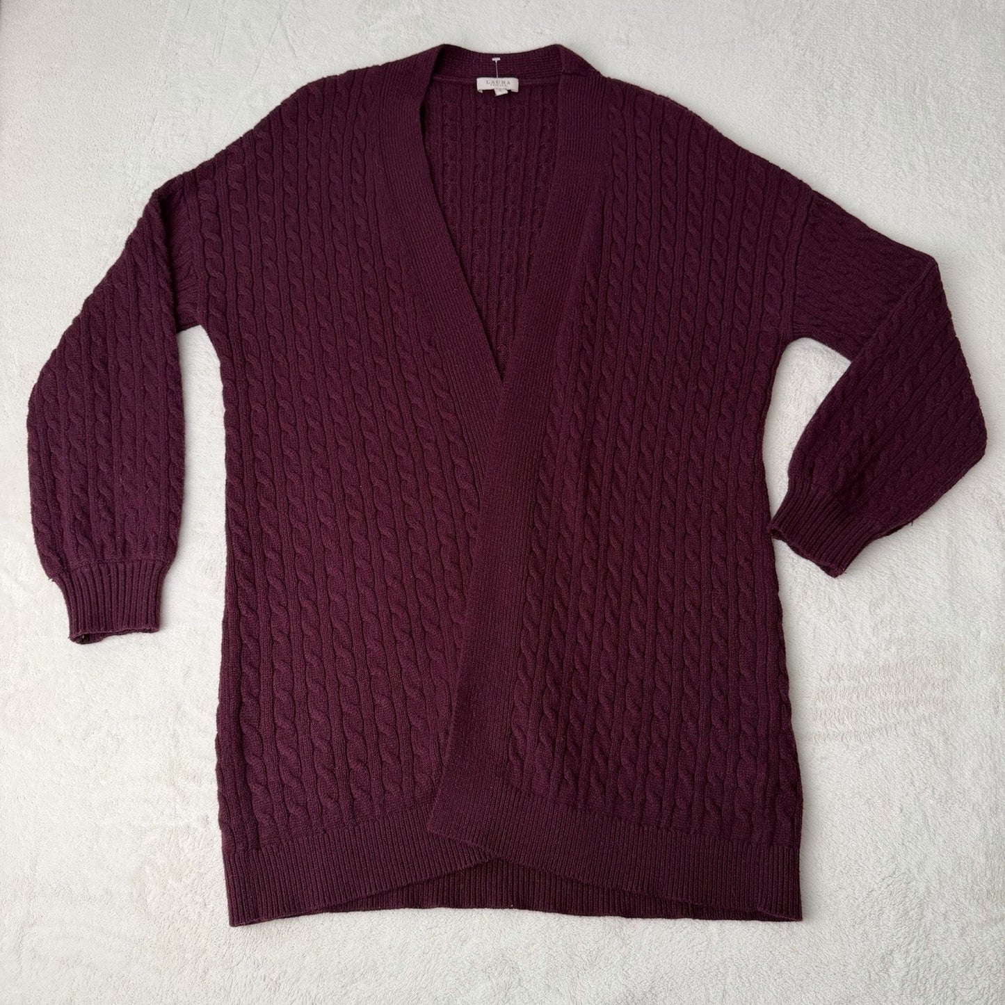 LAURA petites Dark Purple Cardigan Cable Knit Women's Sz Small Open Front Casual