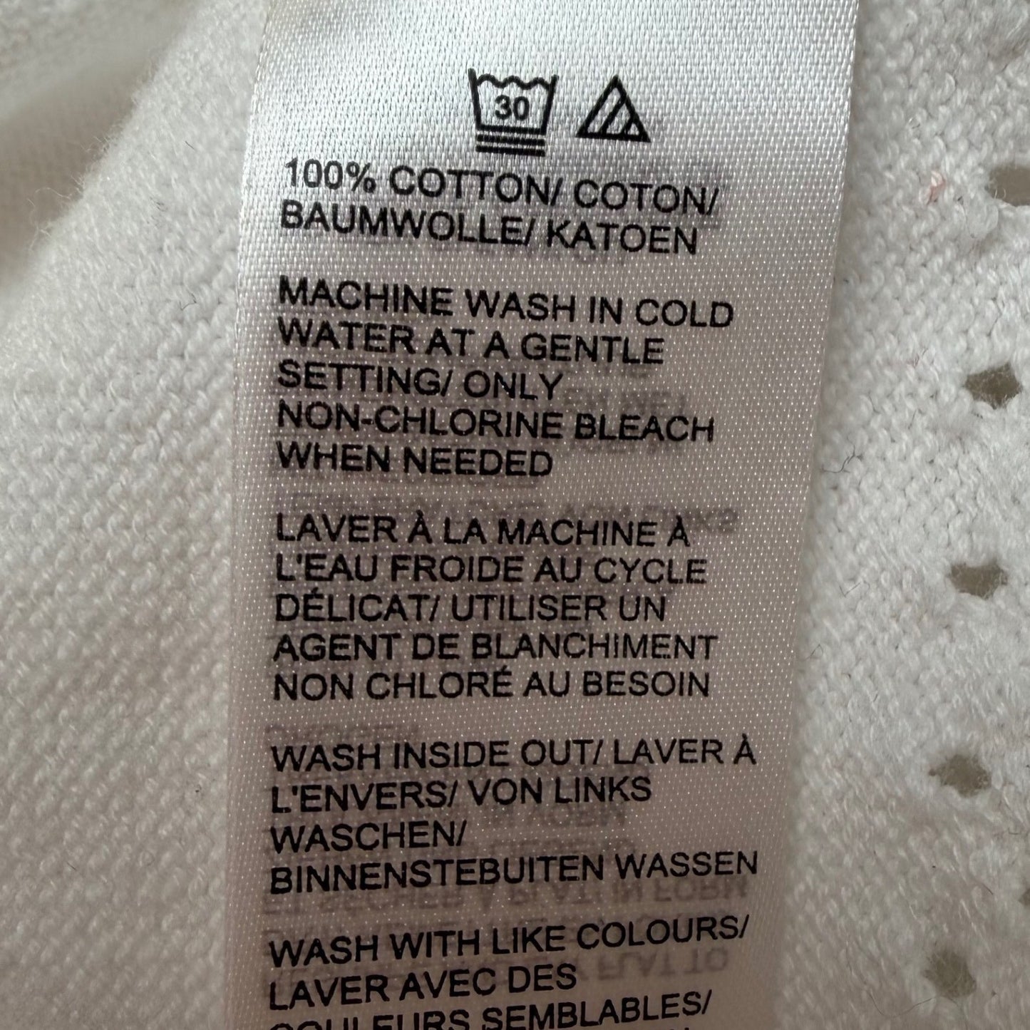Lord & Taylor Cardigan Pointelle Knit Button Front White Cotton Classic Size L
