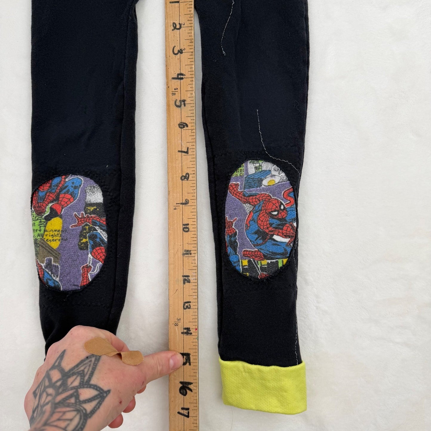 Handmade Kids Spiderman Upcycled Joggers Black Neon 24in Kidcore Patchwork