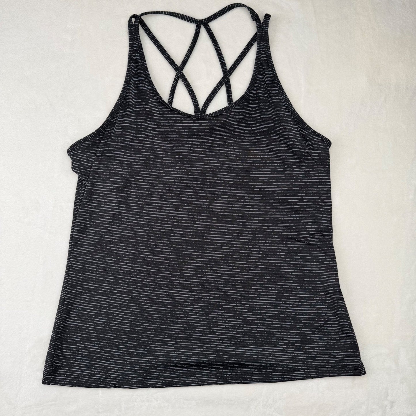Joe Fresh Active Tank Top Strappy Lattice Back Space Dye Black White Large