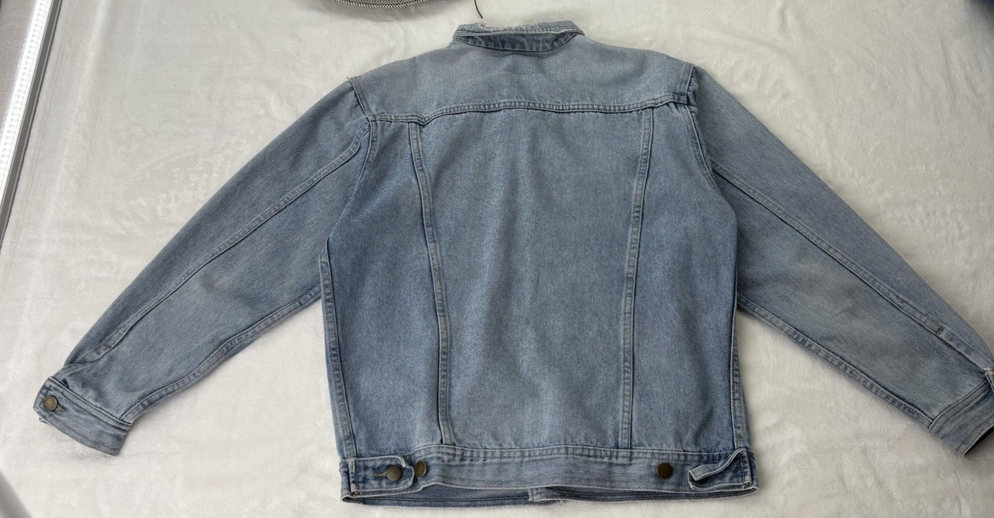 Vintage Oversized Light Wash Denim Jacket 80s 90s Unisex Grunge Distressed Lrge