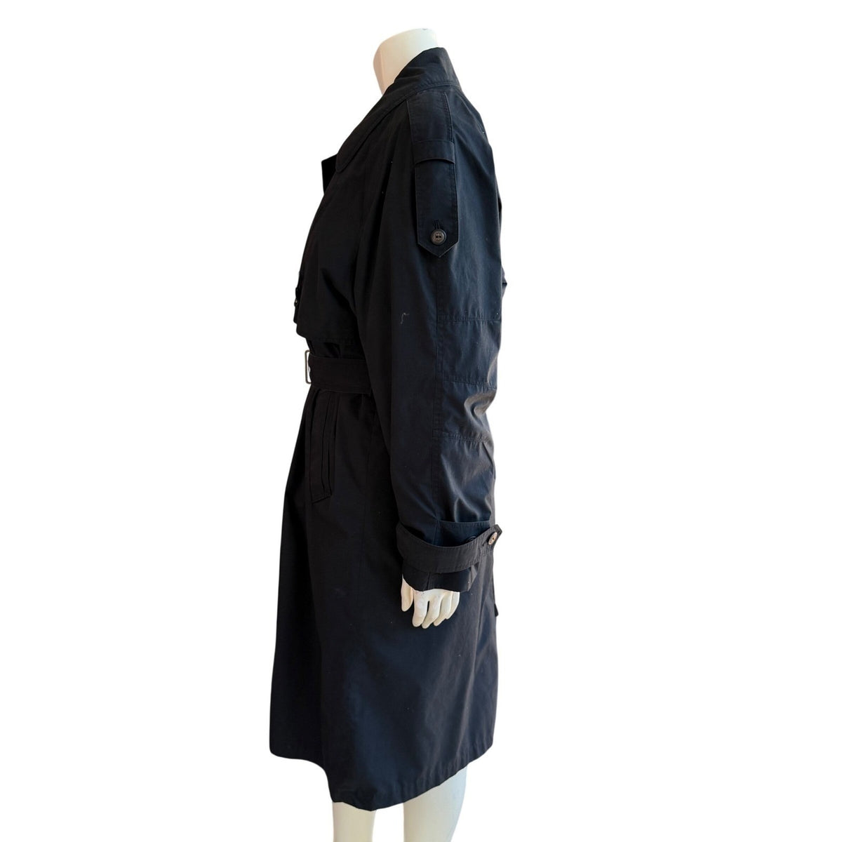 Vintage Moores Black Belted Trench Coat | 38L — view 17