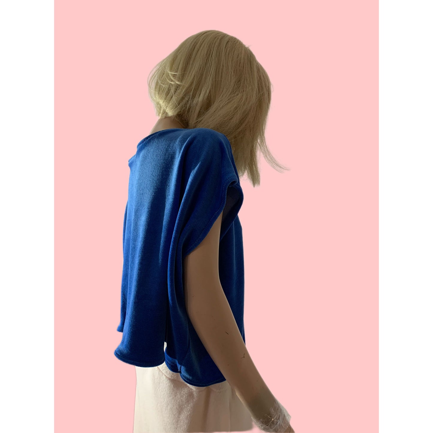 ladies blue shortsleeve boatneck lightweight handmade canadian designed croptop