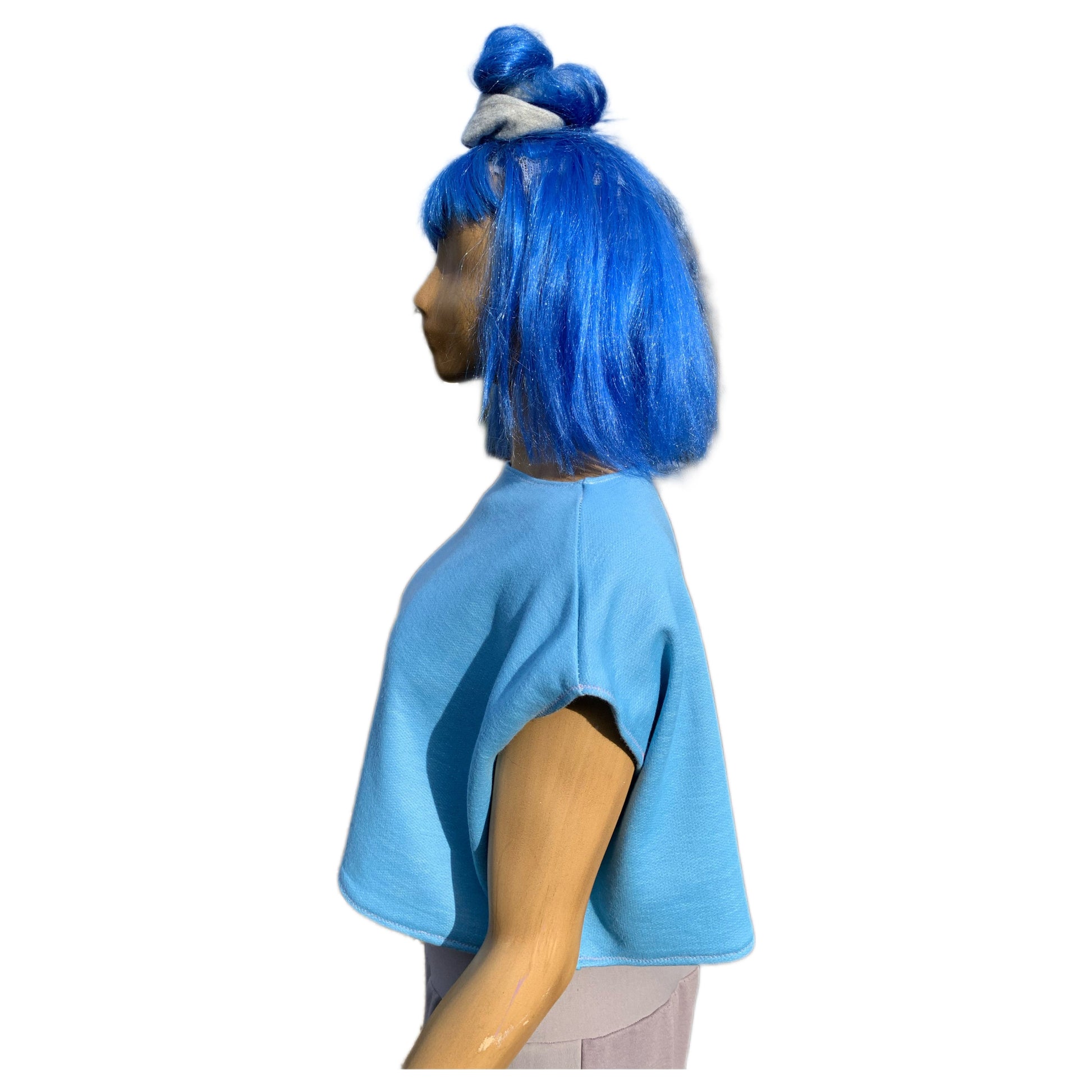 ladies canadian handmade knit fabric blue sleeveless boagtneck croptop