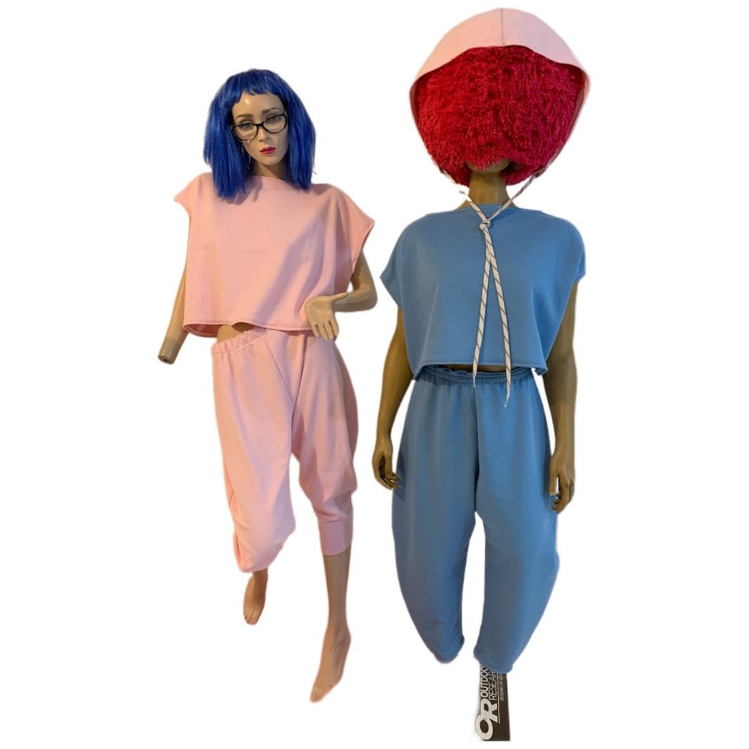 baby blue and soft  pink canadian handmade joggings pants and matching crop tops