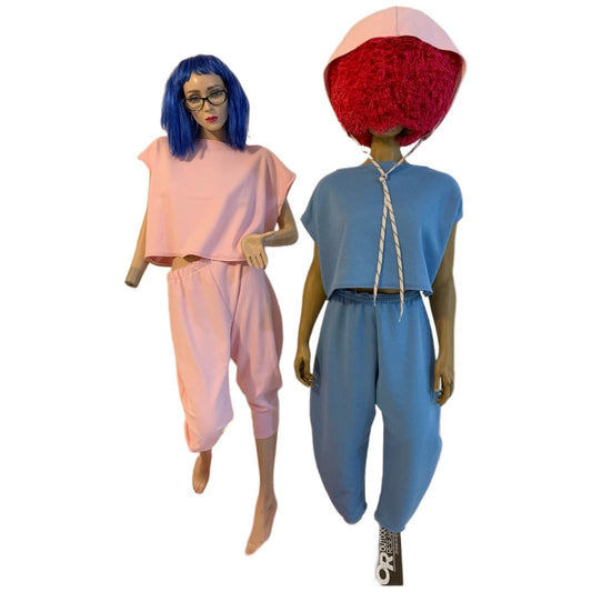 baby blue and soft  pink canadian handmade joggings pants and matching crop tops