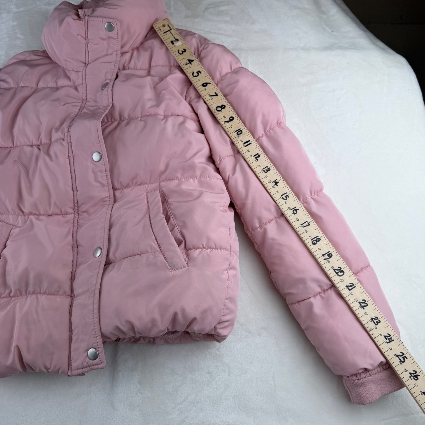 Pink Puffer Jacket Funnel Neck Snap Button Quilted Coat Small Barbiecore Y2K