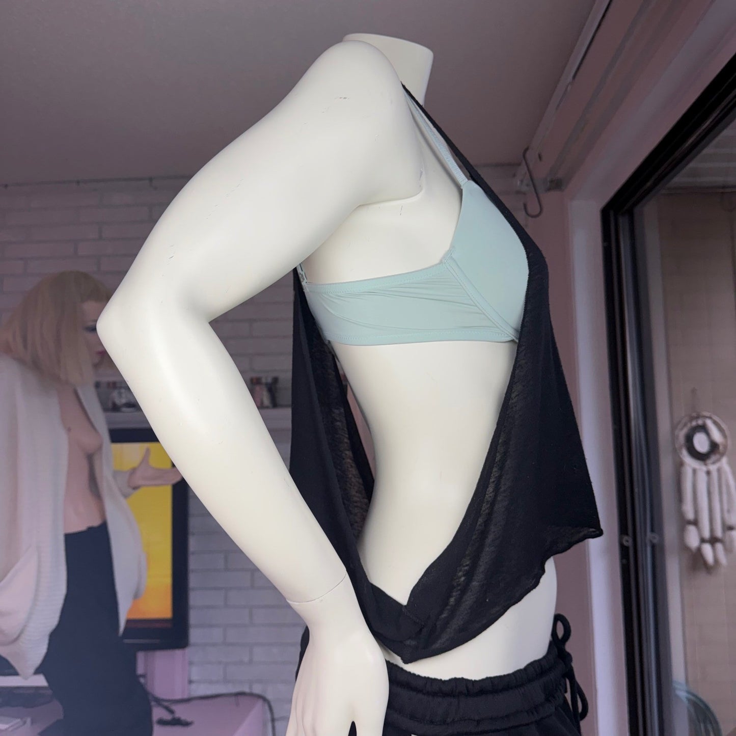 Black Sheer Racerback Crop Top Low Side Streetwear Goth Edgy Grunge Witchy OSFA