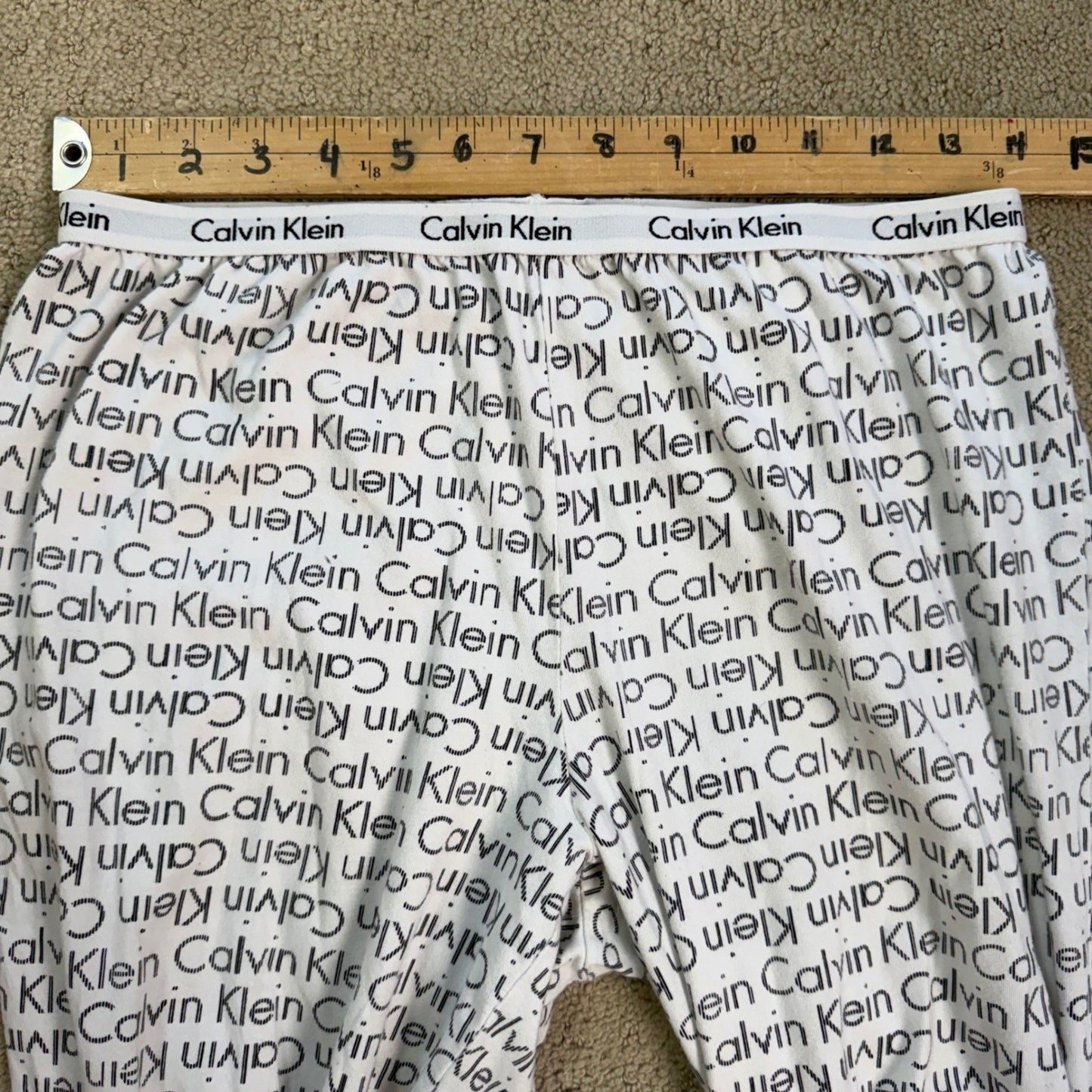 Calvin Klein Pajama Pants All Over Logo Print Y2K Streetwear Loungewear White M