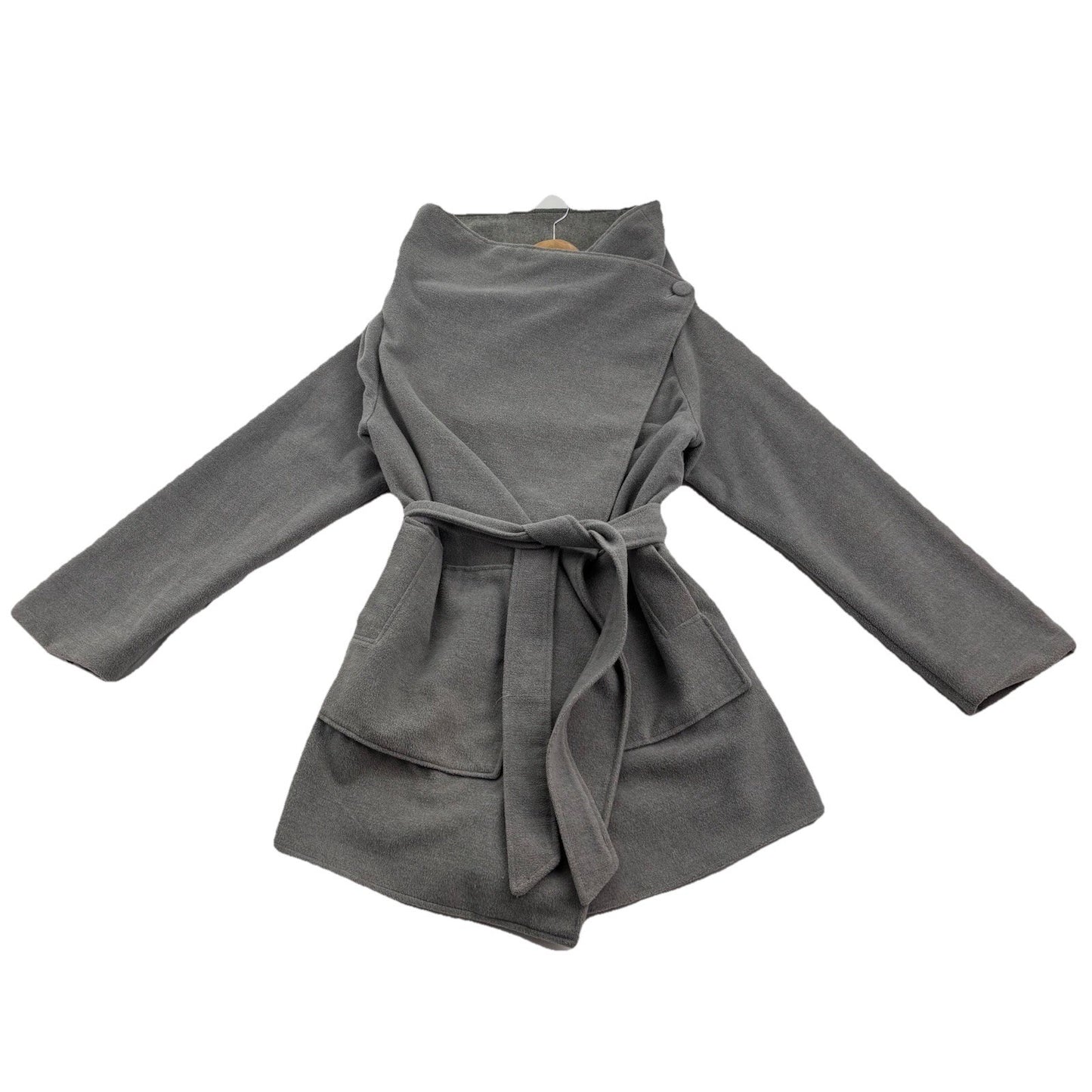 Pink Martini Grey Wrap Coat Belted Asymmetrical Minimalist Soft Jacket Womens S