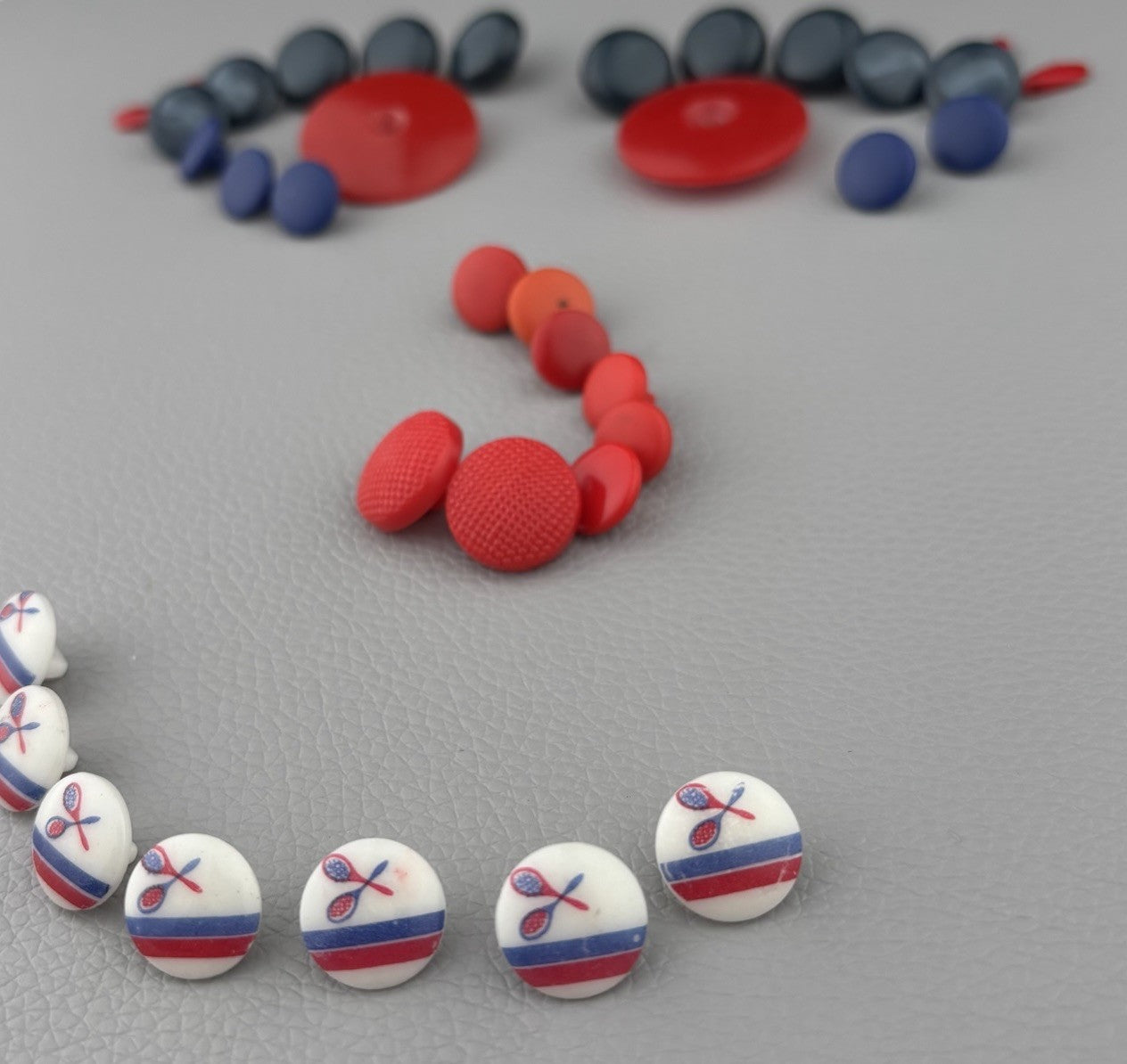 Red Blue White Badminton Button Lot ~ 37 Plastic Shank Craft Sewing Supply