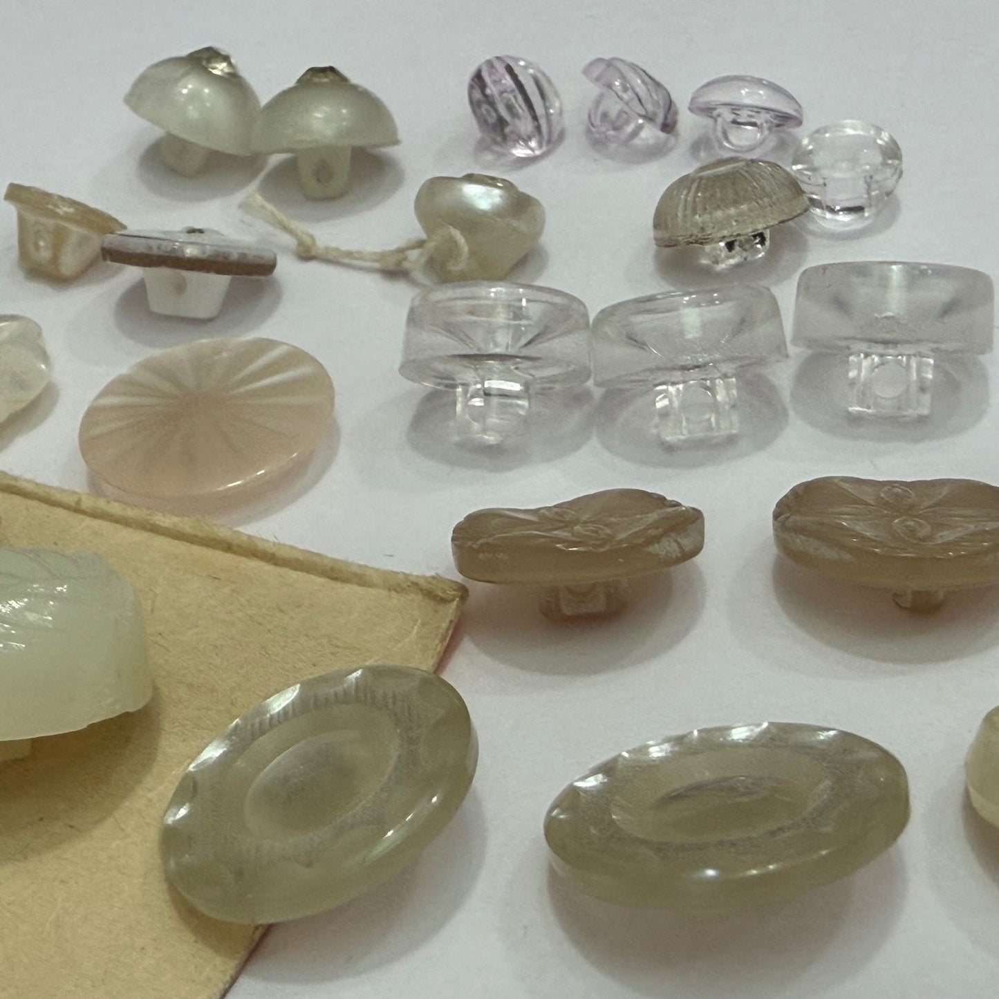 Vintage White Button Lot Plastic Lucite Rhinestone Shank Buttons Sewing Craft