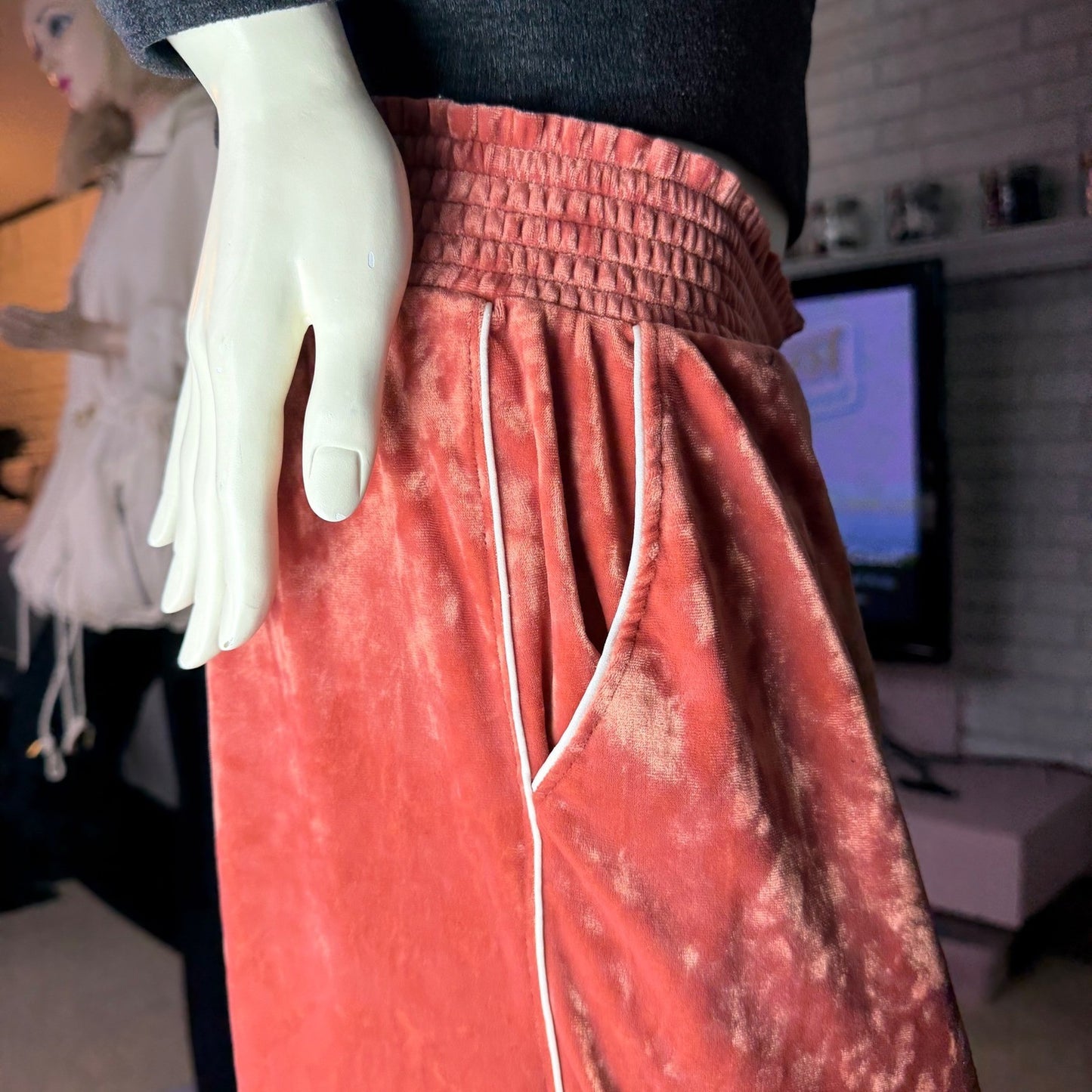 Aerie Wide Leg Pants Peach Crushed Velvet  Athleisure Dopamine Sporty Spice XL