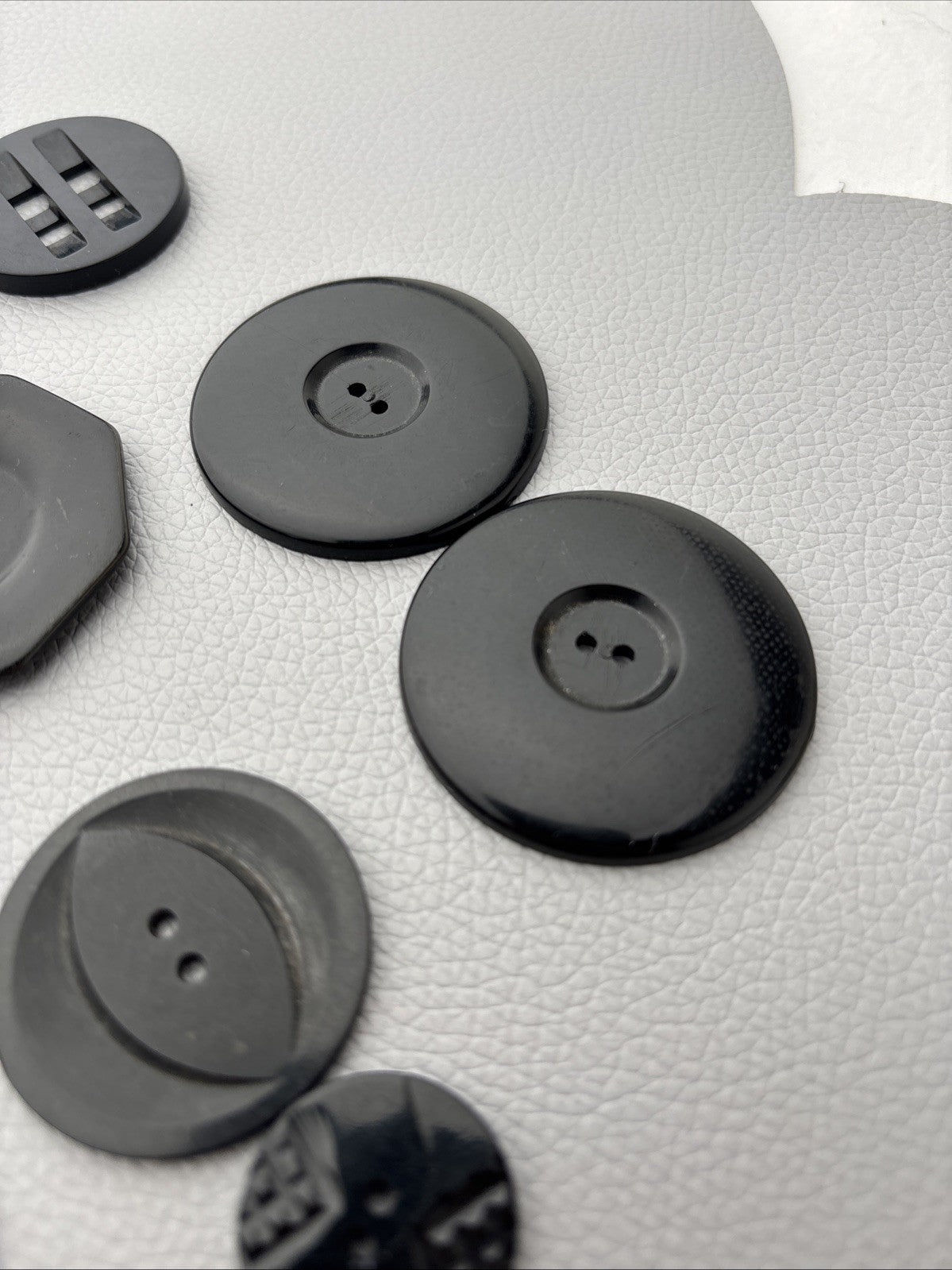 Vintage 1940s Black Bakelite Plastic Buttons Lot of 18 Carved Geometric Designs