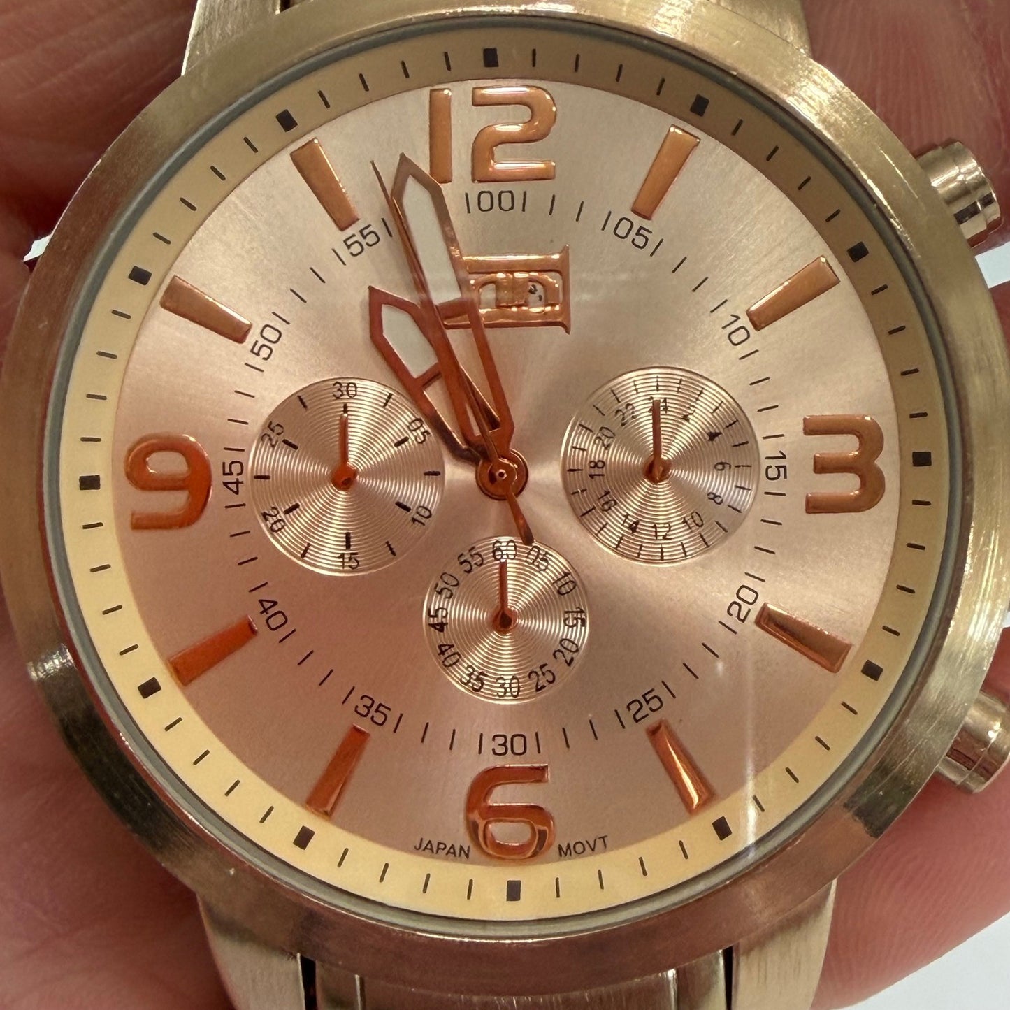 EDJ Gold Tone Chronograph Watch Oversized Statement Quartz Stainless Steel