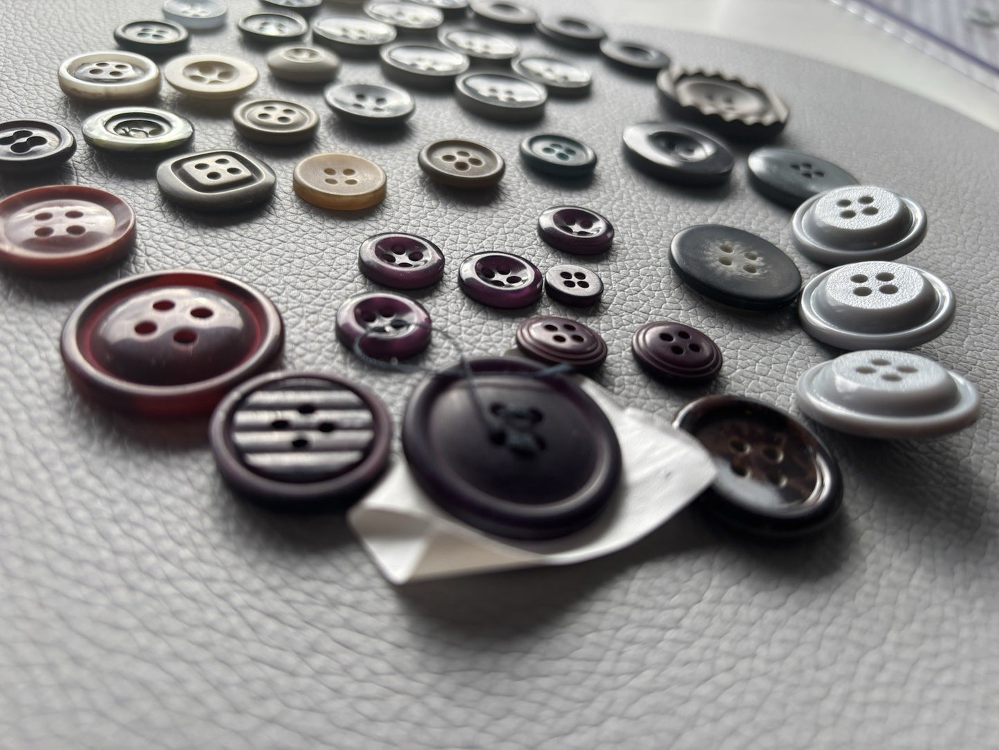 Vintage Button Collection 45 Lot Grey Blue Green Purple Red Grey Four Hole Small