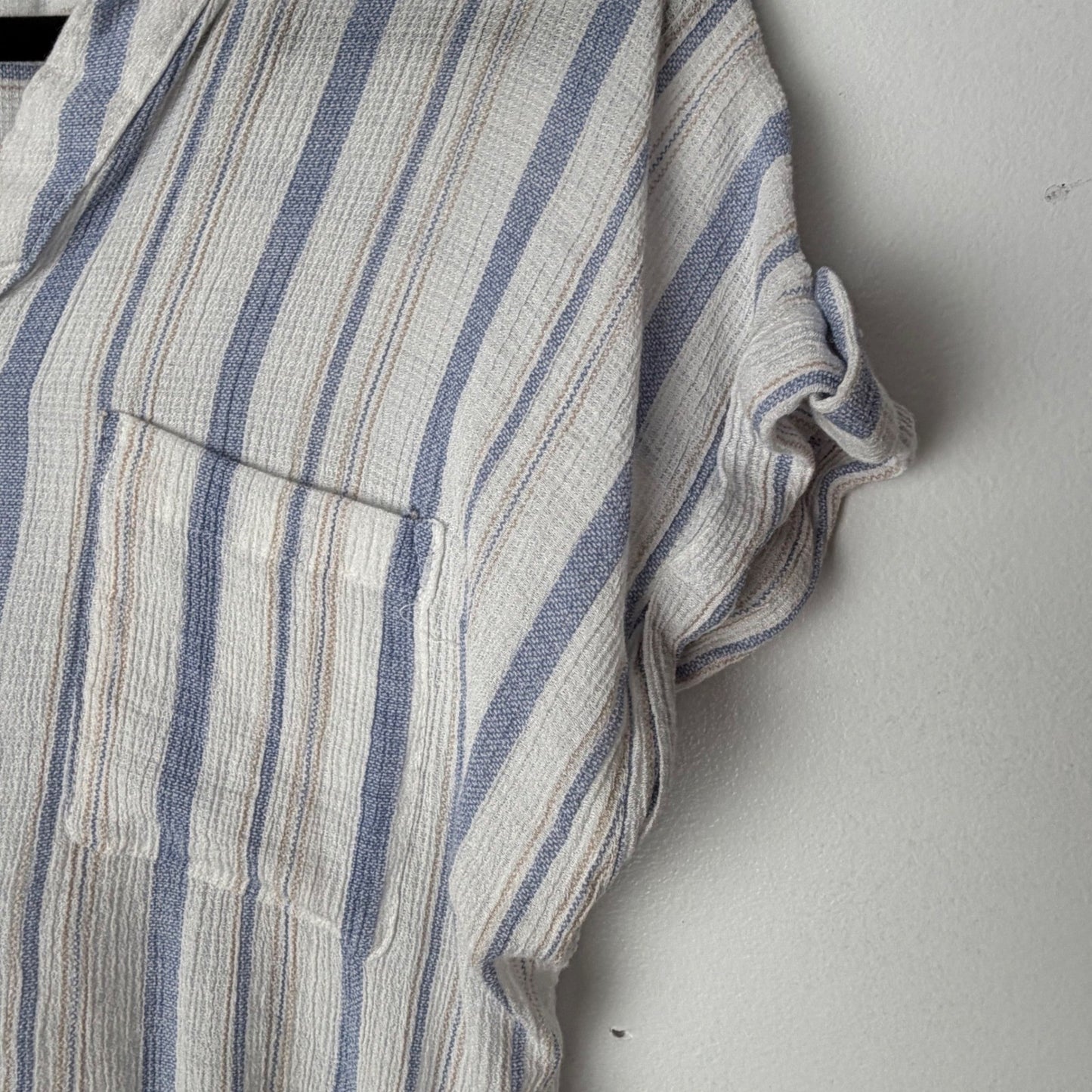 Silver Jeans Blouse Women's Large Blue Striped Gauze Button Down Short Sleeve