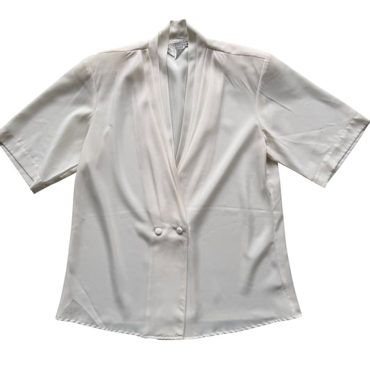 Cleo Vintage Off White Double Breasted Short Sleeve Pleated Blouse Size 8 96194