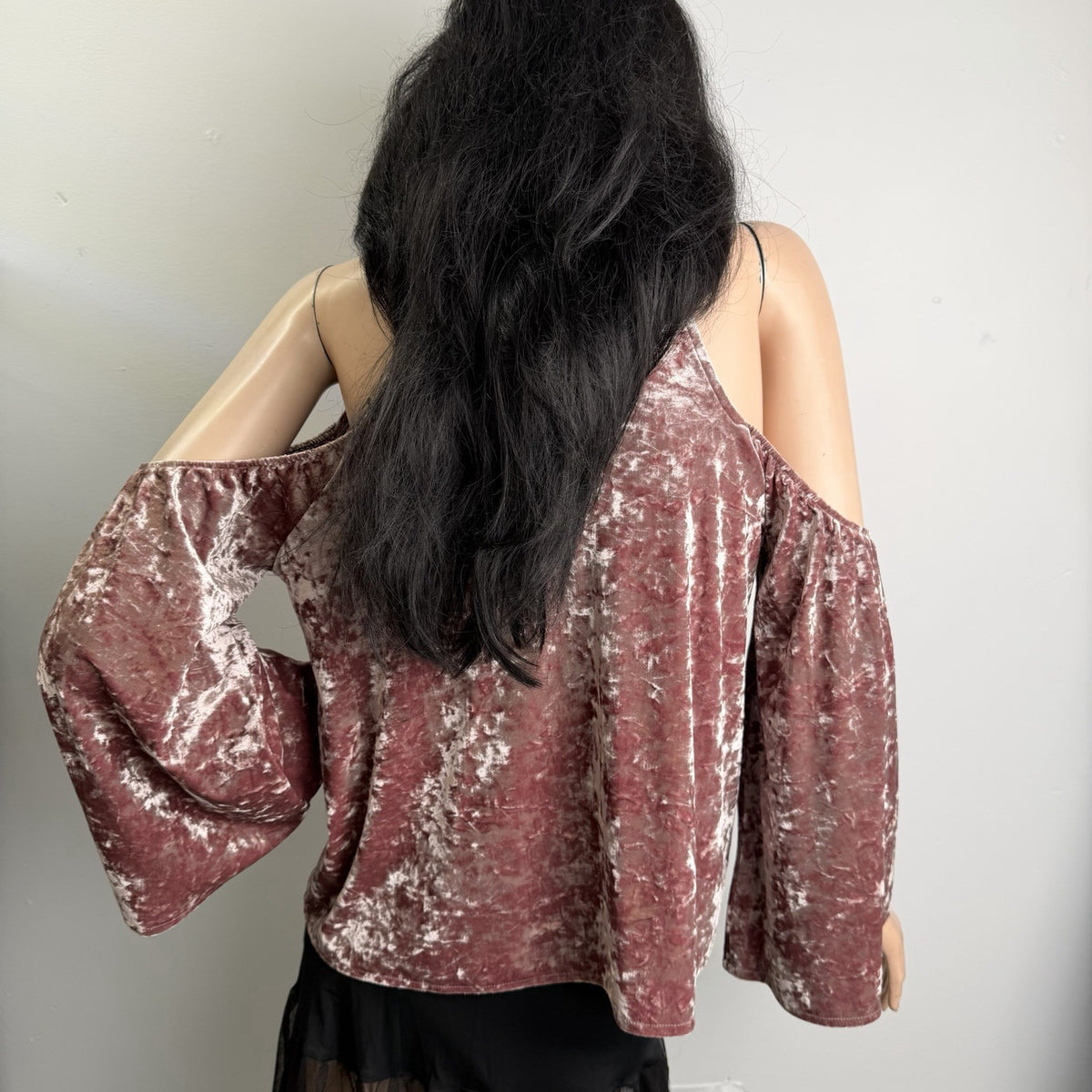 Boho Crushed Velvet  Cold Shoulder Top Whimsigoth Fairycore Princesscore Pastel