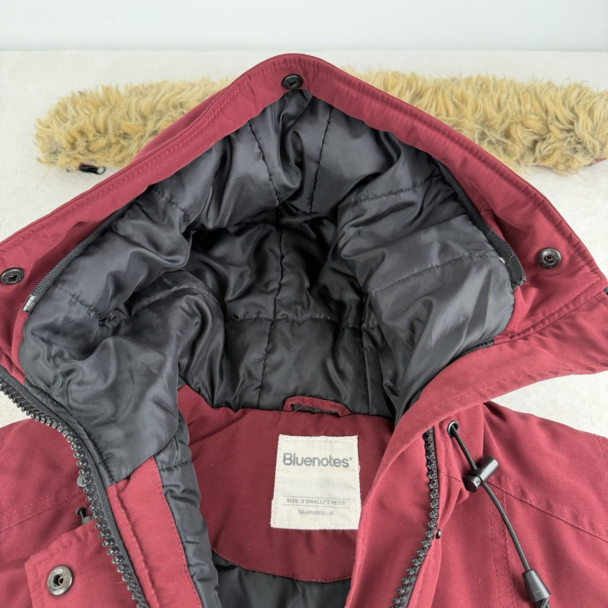Bluenotes Women’s Parka Coat X-Small  Insulated Hooded Removable Fur 4 Pockets