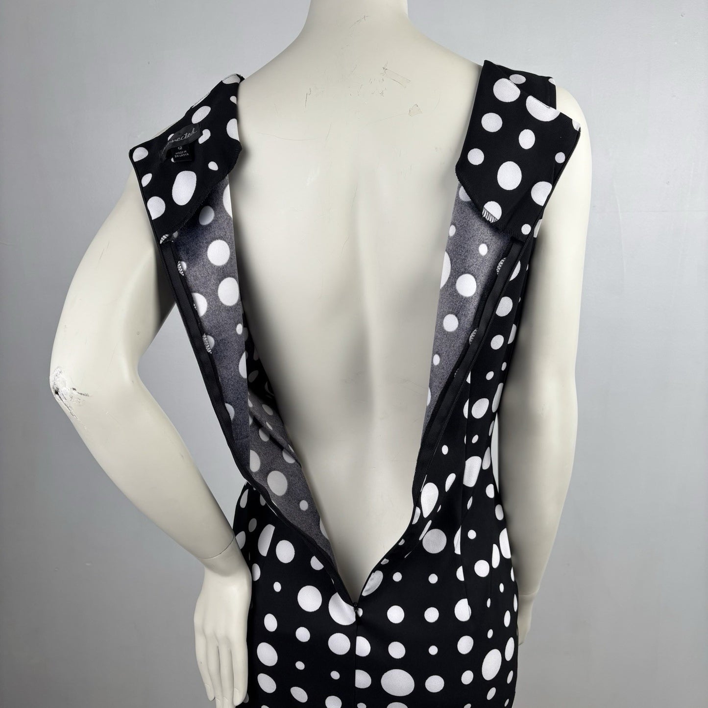 Connected Women's Black And White Polka Dot Dress Sleeveless Size 12 Boatneck