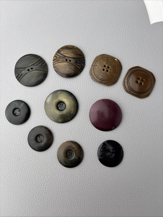Vintage 1930s Mixed Bakelite Catalin Casein Buttons Lot of 9 Marbled Art Deco