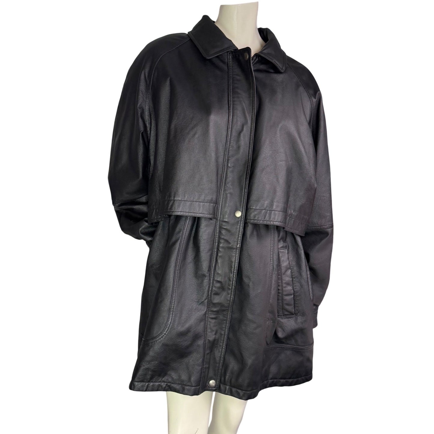 Vintage Black Leather Jacket 22W Plus Size Oversized Minimal Chic Soft