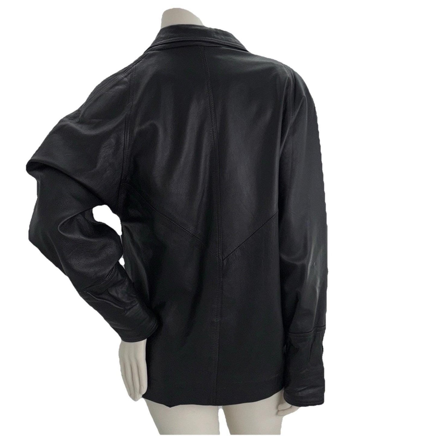 Vintage 90s Black Leather Blazer Jacket Minimalist Quiet Luxury Mobwife Medium