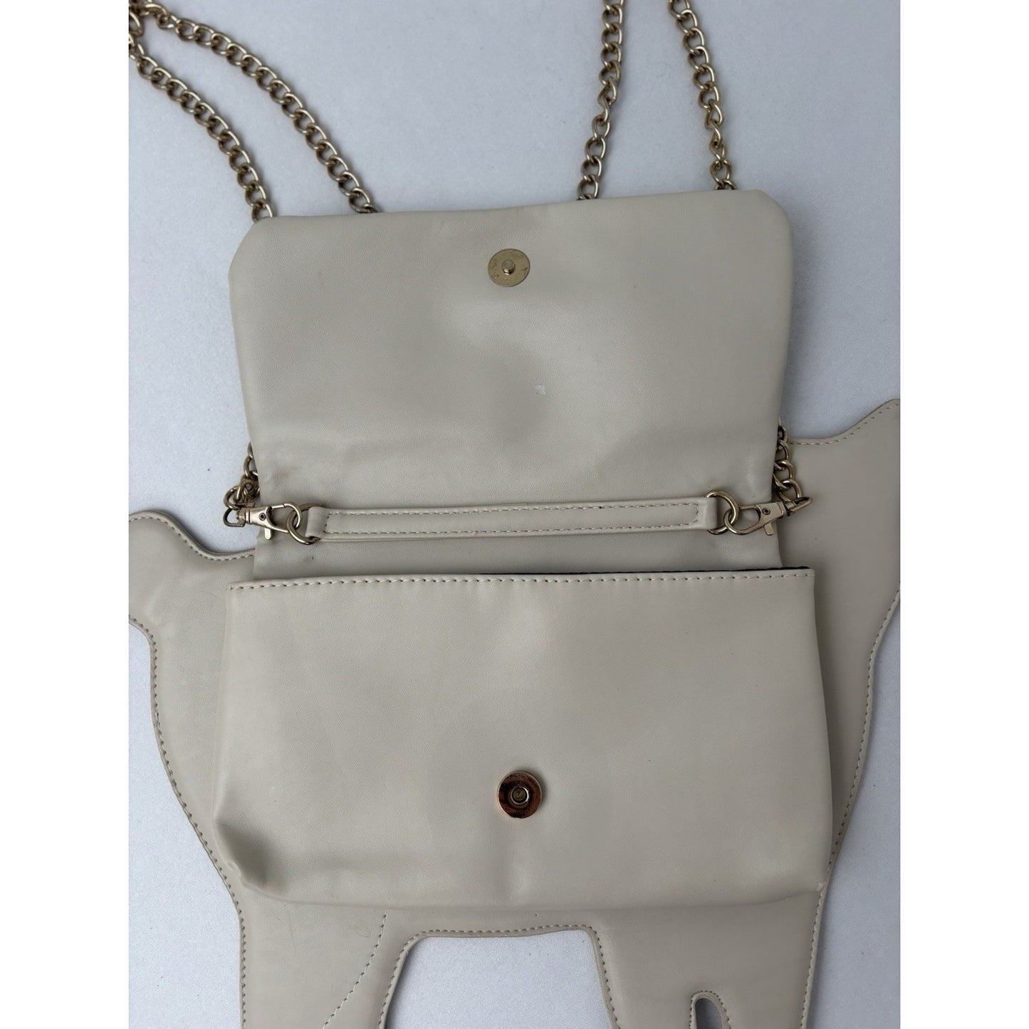 White Cat Shaped Shoulder Purse Gold removable Chain Snap Closure Kidcore Y2K