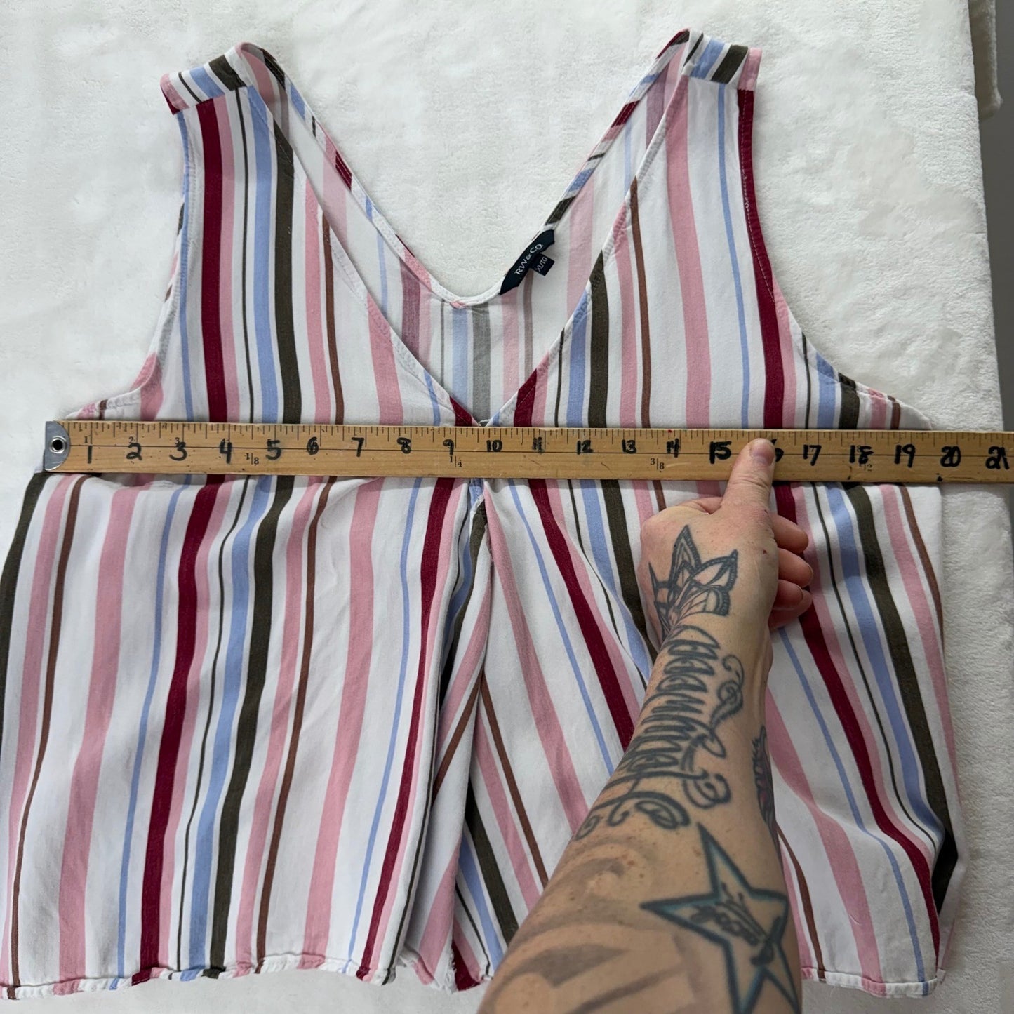 RW&CO Womens XL Multi-Color Striped V-Neck Sleeveless Tank Top Nautical Preppy