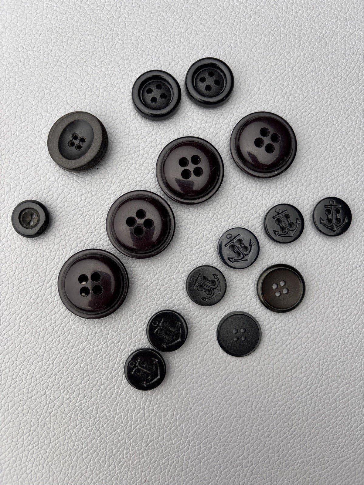Vintage button lot ,15 black  mix with nautical anchor designs Rare Steel