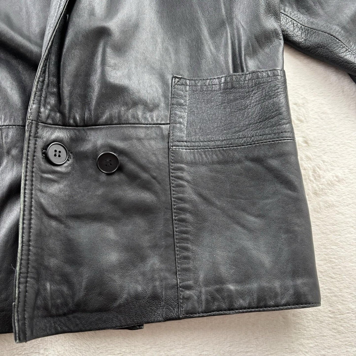 Vintage 90s Black Leather Blazer Jacket Minimalist Quiet Luxury Mobwife Medium